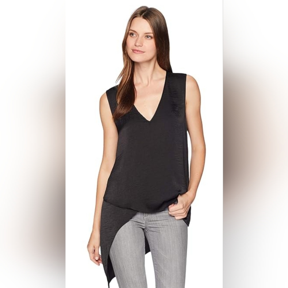BCBGMAXAZRIA Dropped Asymmetrical Black Blouse Size S